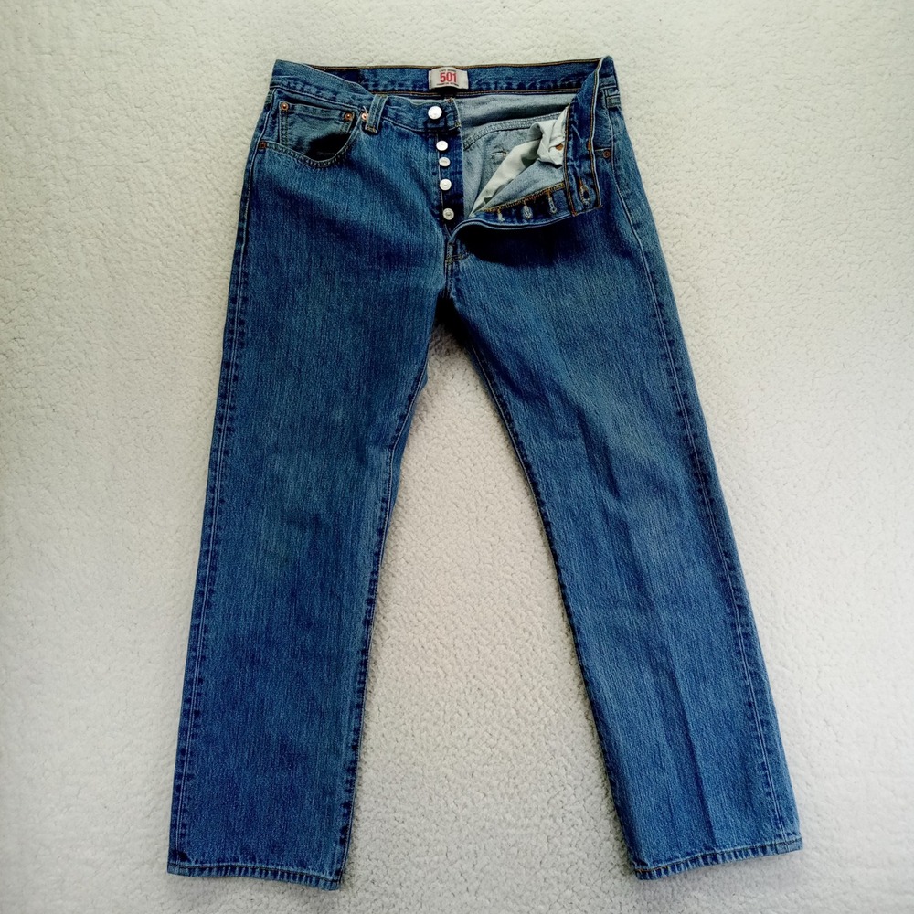 Levi's 501 Jeans Mens Button Fly Straight Leg Blue Denim W34 L30